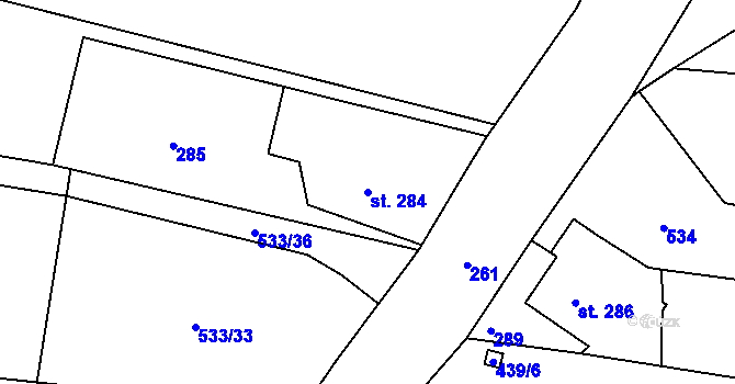 Parcela st. 284 v KÚ Bušovice, Katastrální mapa