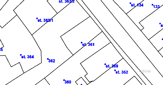 Parcela st. 361 v KÚ Bušovice, Katastrální mapa