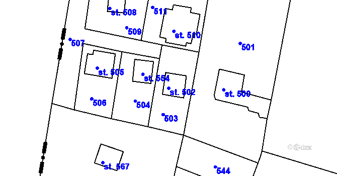 Parcela st. 502 v KÚ Bušovice, Katastrální mapa