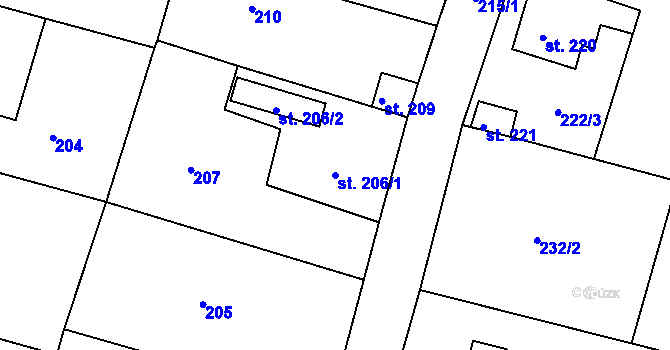 Parcela st. 206/1 v KÚ Bušovice, Katastrální mapa