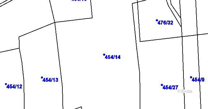 Parcela st. 454/14 v KÚ Bušovice, Katastrální mapa
