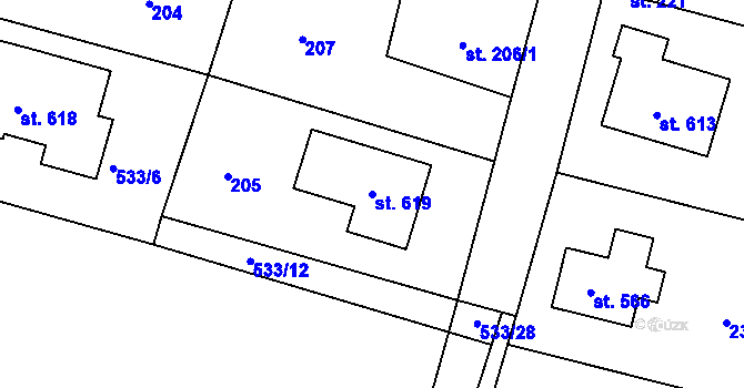 Parcela st. 619 v KÚ Bušovice, Katastrální mapa