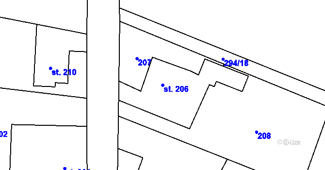 Parcela st. 206 v KÚ Sedlecko, Katastrální mapa