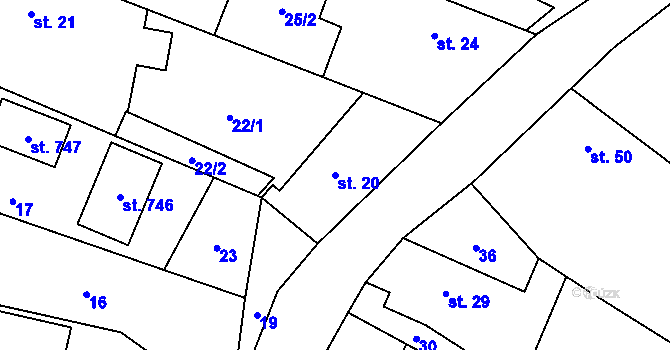 Parcela st. 20 v KÚ Smědčice, Katastrální mapa