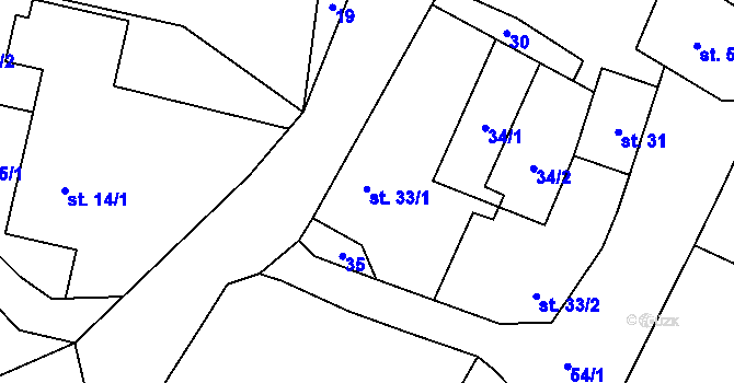 Parcela st. 33 v KÚ Smědčice, Katastrální mapa