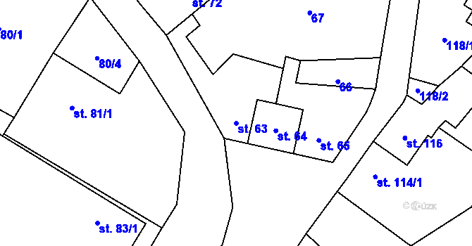 Parcela st. 63 v KÚ Smědčice, Katastrální mapa