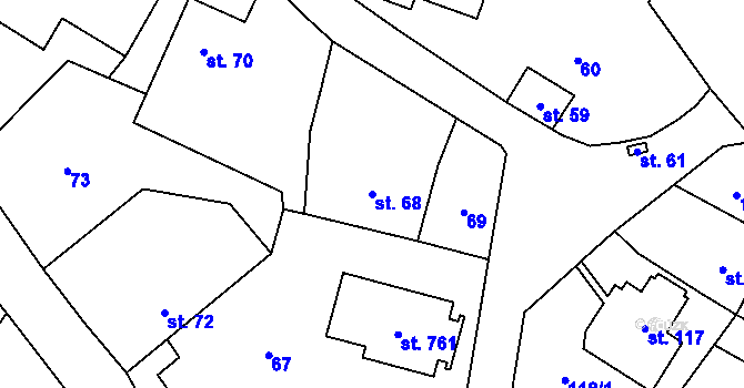 Parcela st. 68 v KÚ Smědčice, Katastrální mapa