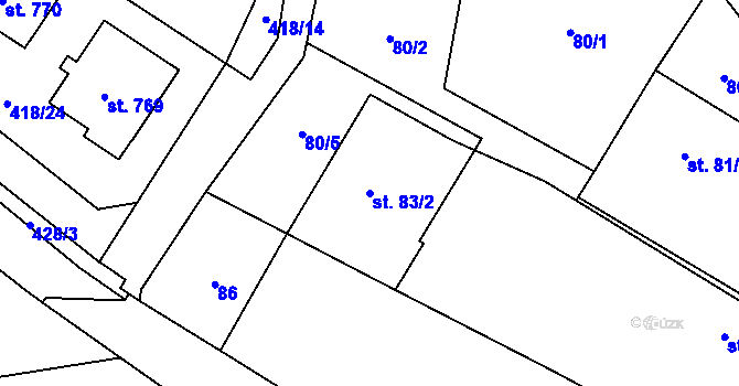 Parcela st. 83/2 v KÚ Smědčice, Katastrální mapa