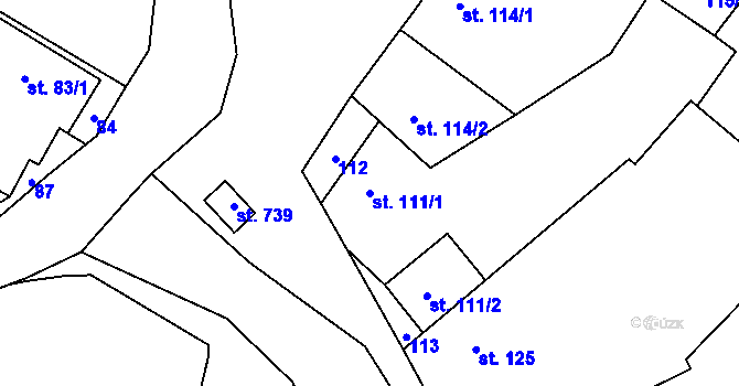 Parcela st. 111/1 v KÚ Smědčice, Katastrální mapa