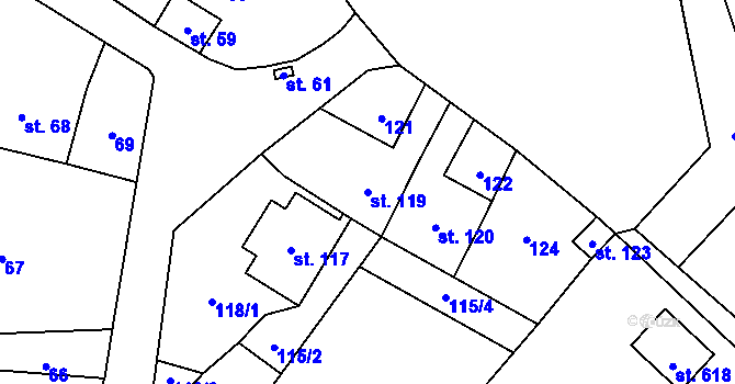 Parcela st. 119 v KÚ Smědčice, Katastrální mapa