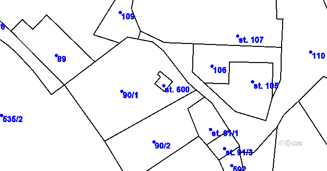 Parcela st. 600 v KÚ Smědčice, Katastrální mapa