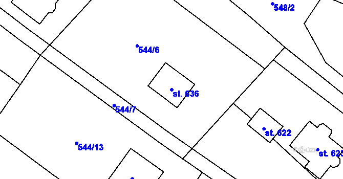 Parcela st. 636 v KÚ Smědčice, Katastrální mapa