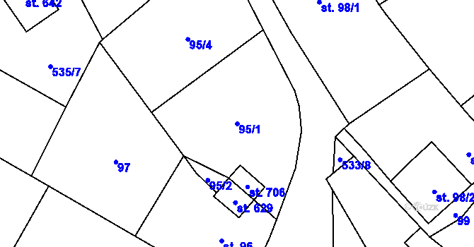 Parcela st. 95/1 v KÚ Smědčice, Katastrální mapa