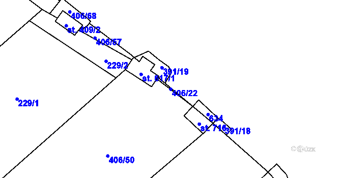 Parcela st. 406/22 v KÚ Smědčice, Katastrální mapa