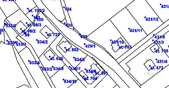 Parcela st. 429/1 v KÚ Smědčice, Katastrální mapa