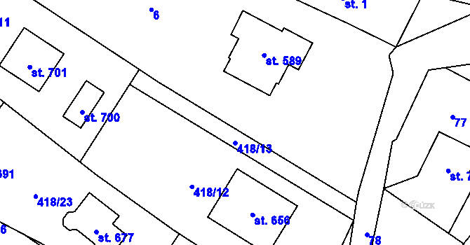 Parcela st. 418/15 v KÚ Smědčice, Katastrální mapa