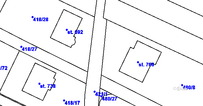 Parcela st. 480/11 v KÚ Smědčice, Katastrální mapa