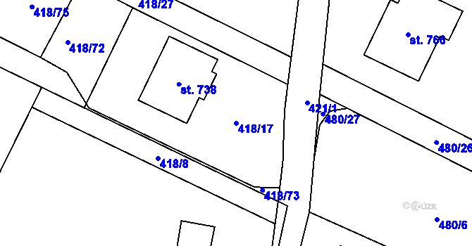 Parcela st. 418/17 v KÚ Smědčice, Katastrální mapa