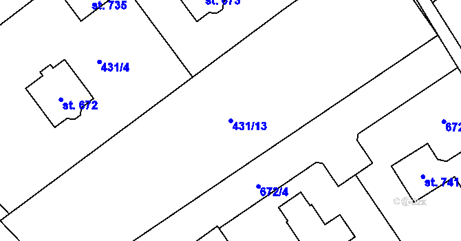 Parcela st. 431/13 v KÚ Smědčice, Katastrální mapa