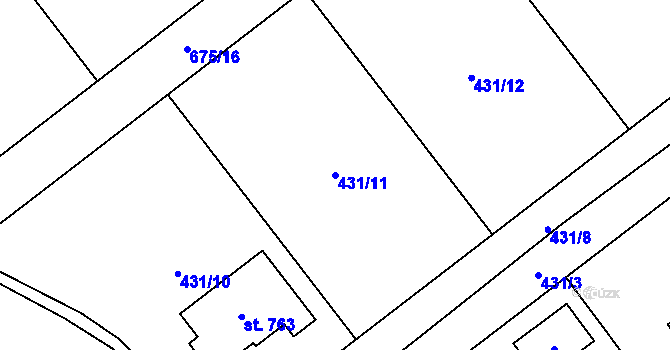 Parcela st. 431/11 v KÚ Smědčice, Katastrální mapa