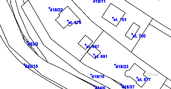 Parcela st. 687 v KÚ Smědčice, Katastrální mapa