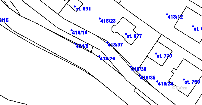 Parcela st. 418/38 v KÚ Smědčice, Katastrální mapa