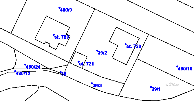 Parcela st. 39/2 v KÚ Smědčice, Katastrální mapa