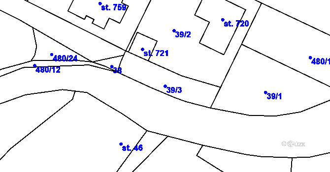 Parcela st. 39/3 v KÚ Smědčice, Katastrální mapa