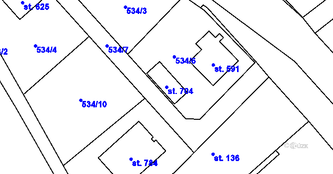Parcela st. 704 v KÚ Smědčice, Katastrální mapa