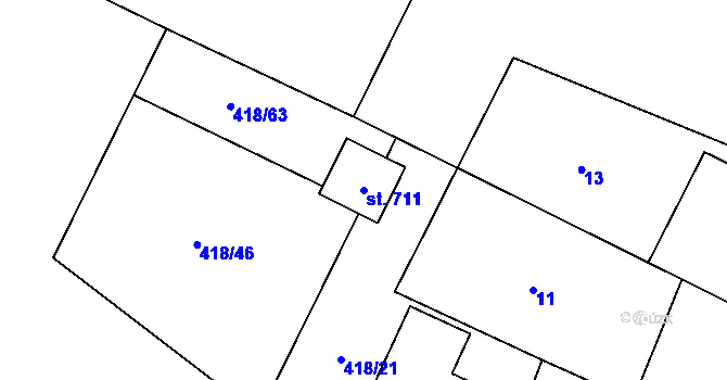 Parcela st. 711 v KÚ Smědčice, Katastrální mapa