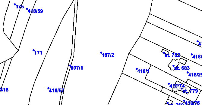 Parcela st. 167/2 v KÚ Smědčice, Katastrální mapa