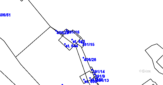 Parcela st. 391/15 v KÚ Smědčice, Katastrální mapa