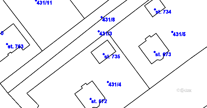 Parcela st. 735 v KÚ Smědčice, Katastrální mapa
