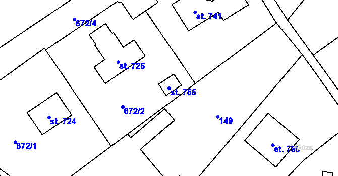 Parcela st. 755 v KÚ Smědčice, Katastrální mapa