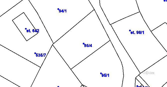 Parcela st. 95/4 v KÚ Smědčice, Katastrální mapa