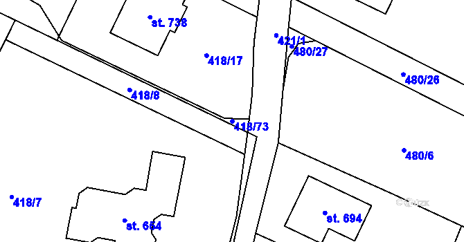 Parcela st. 418/73 v KÚ Smědčice, Katastrální mapa