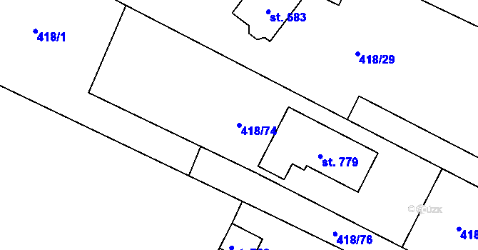 Parcela st. 418/74 v KÚ Smědčice, Katastrální mapa