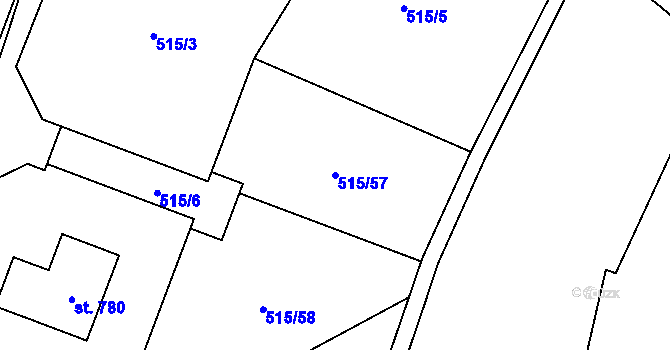 Parcela st. 515/57 v KÚ Smědčice, Katastrální mapa