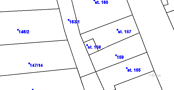 Parcela st. 158 v KÚ Všenice, Katastrální mapa