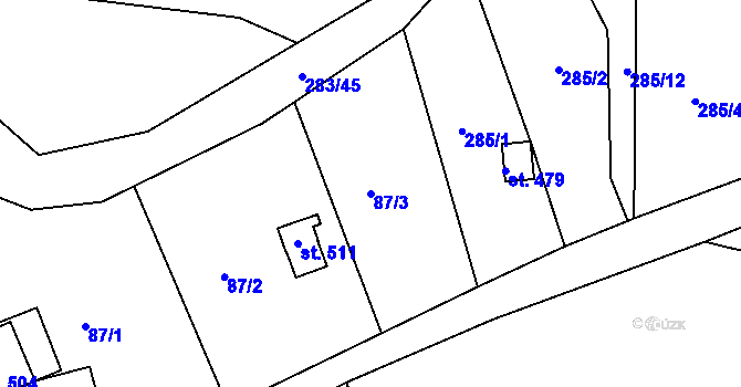 Parcela st. 87/3 v KÚ Všenice, Katastrální mapa