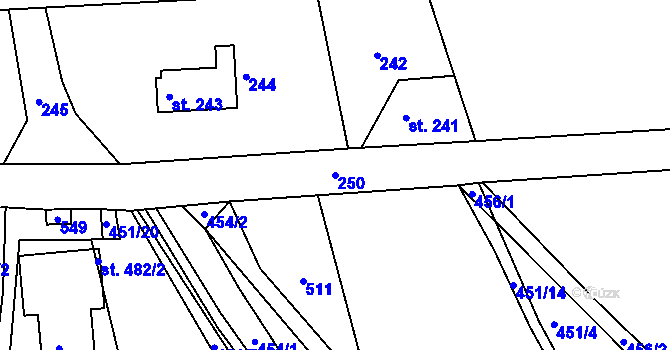 Parcela st. 250 v KÚ Všenice, Katastrální mapa