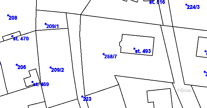 Parcela st. 258/7 v KÚ Všenice, Katastrální mapa