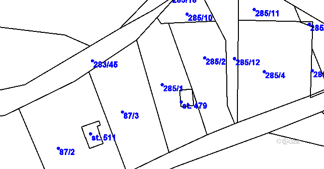 Parcela st. 285/1 v KÚ Všenice, Katastrální mapa