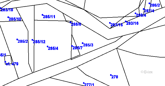 Parcela st. 285/3 v KÚ Všenice, Katastrální mapa
