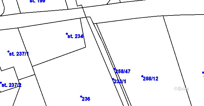 Parcela st. 233/2 v KÚ Všenice, Katastrální mapa