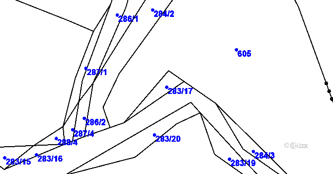Parcela st. 283/17 v KÚ Všenice, Katastrální mapa