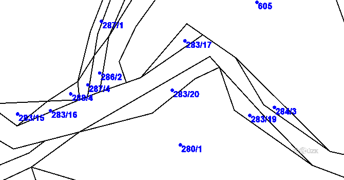 Parcela st. 283/20 v KÚ Všenice, Katastrální mapa