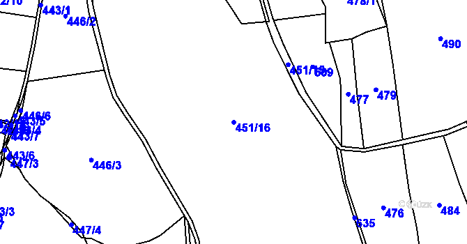 Parcela st. 451/16 v KÚ Všenice, Katastrální mapa