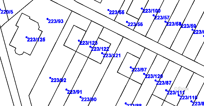 Parcela st. 223/121 v KÚ Buštěhrad, Katastrální mapa