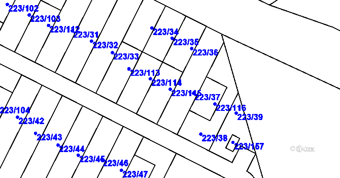 Parcela st. 223/115 v KÚ Buštěhrad, Katastrální mapa